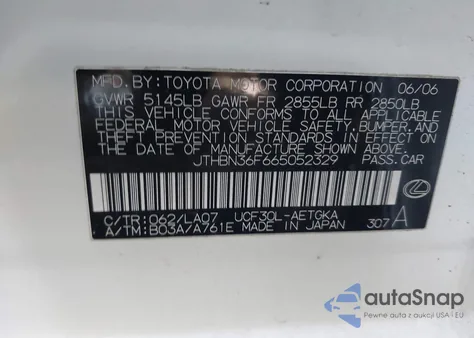 2006 Lexus Ls 430 from USA, damaged, VIN JTHBN36F665052329